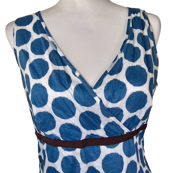 Boden Retro Y2K Babydoll Blouse US Sz 8 Blue Polka Dot Sleeveless Preppy Summer - Picture 2 of 10